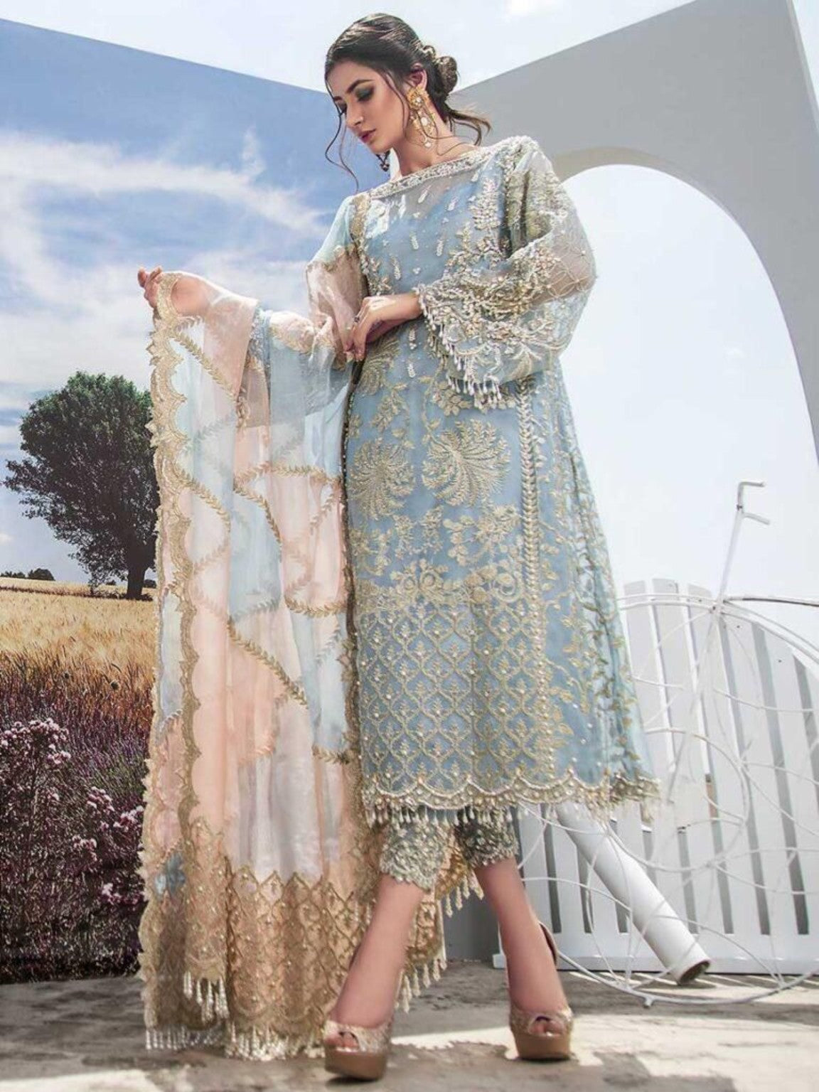 VELNORA Cloth - AGHA NOOR Luxury Organza Heavy Embroidered Unstitched 3PC Suit