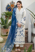 MOTIF Luxury Dhanak Chikankari Embroidered Unstitched 3PC – White & Blue
