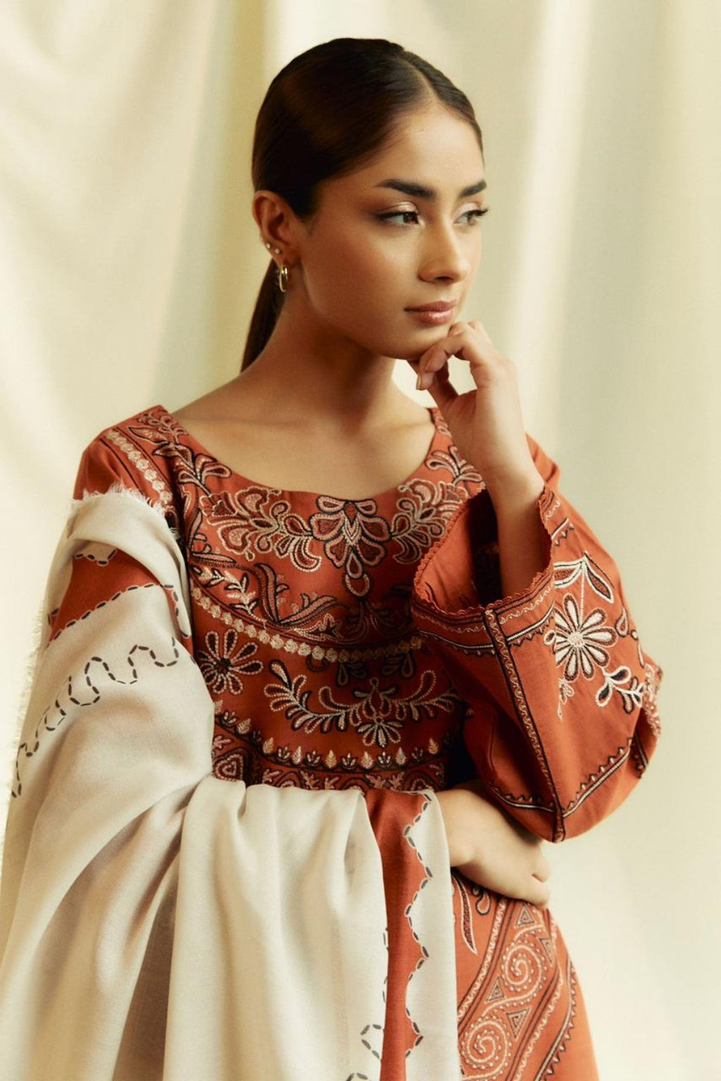 Zara Shahjahan ANG-2005 Luxury Dhanak Embroidered Unstitched 3PC – Rust