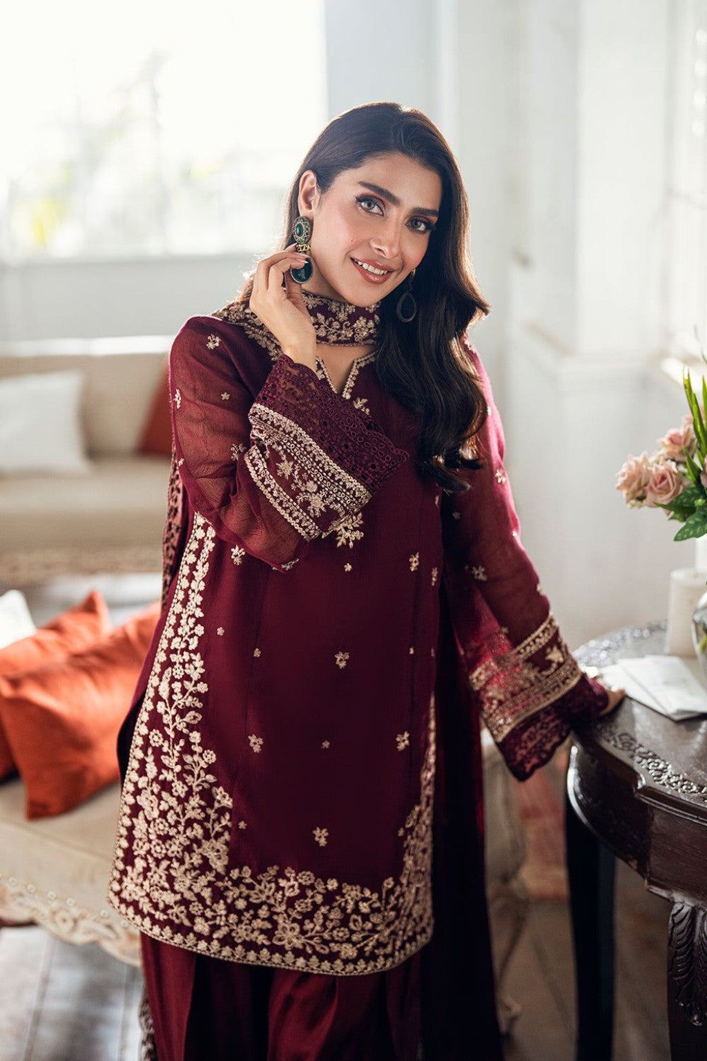 AZURE ANG-2004 Luxury Dhanak Embroidered Unstitched 3PC – Maroon
