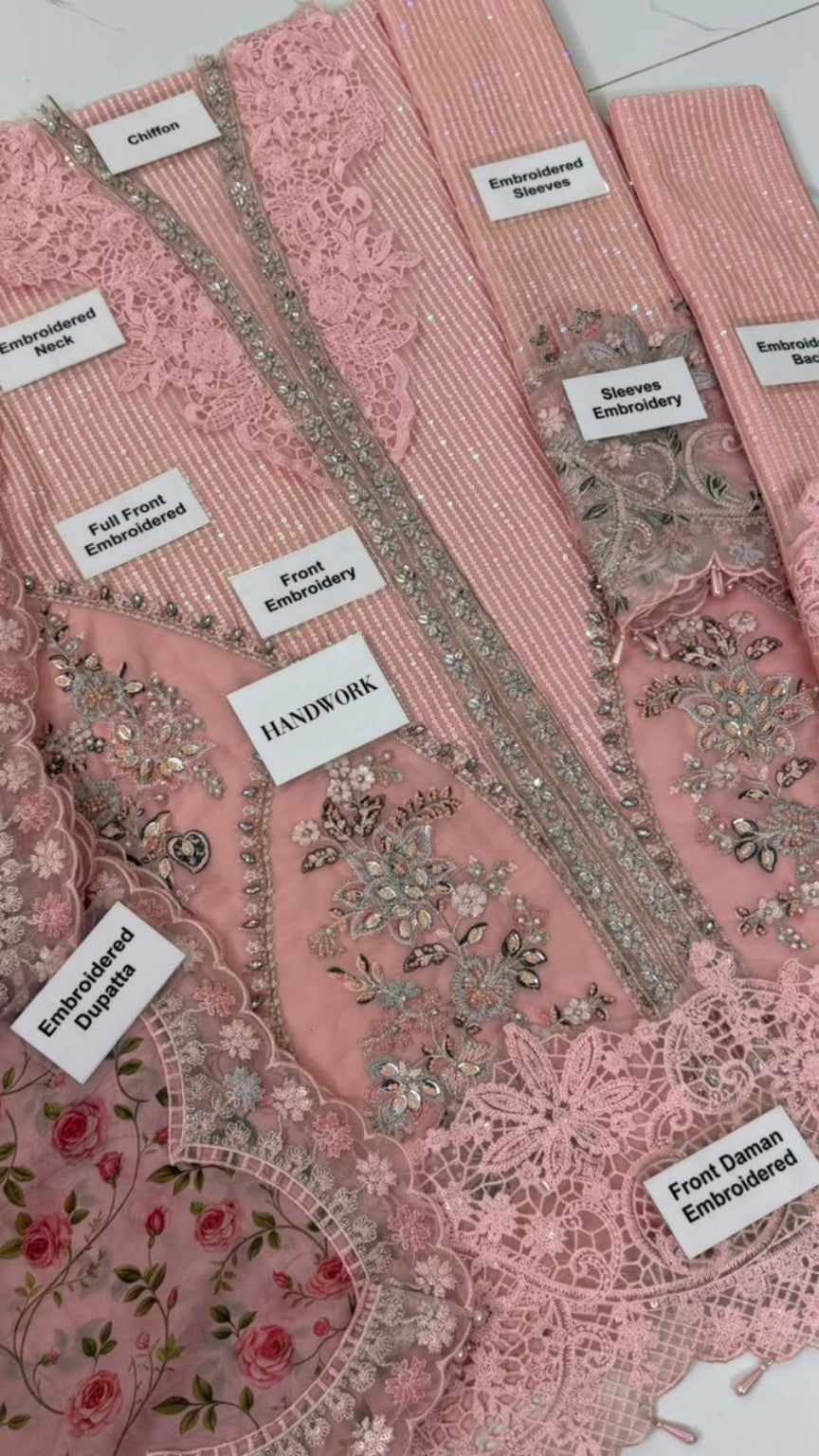 MARIA.B Wedding Edition MCS-26-107 Luxury Chiffon Embroidered 3PC – Pink