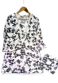 Women's printed PC cotton shirt and trouser set with lace, Medium - full set on hanger