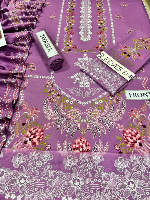 Aneela's NF-3008 purple embroidered Dhanak 3PC winter suit