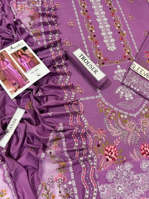 Aneela's NF-3008 Dhanak embroidered suit full view