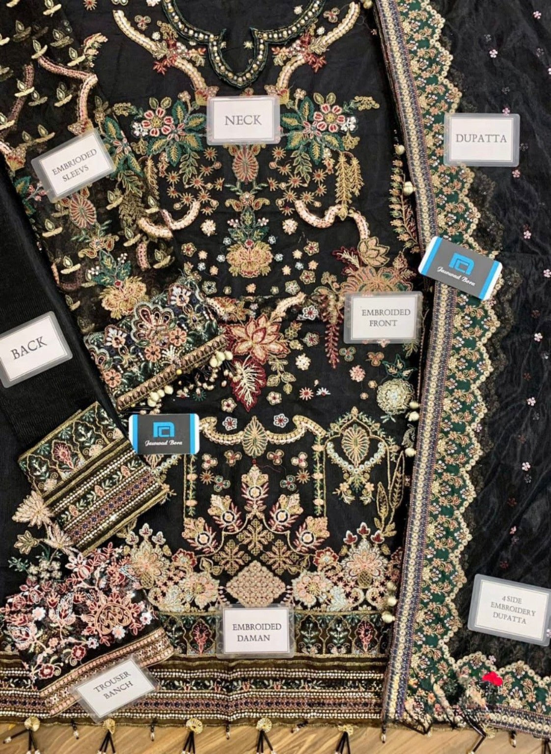 Baroque D-1392 black embroidered suit full fabric layout