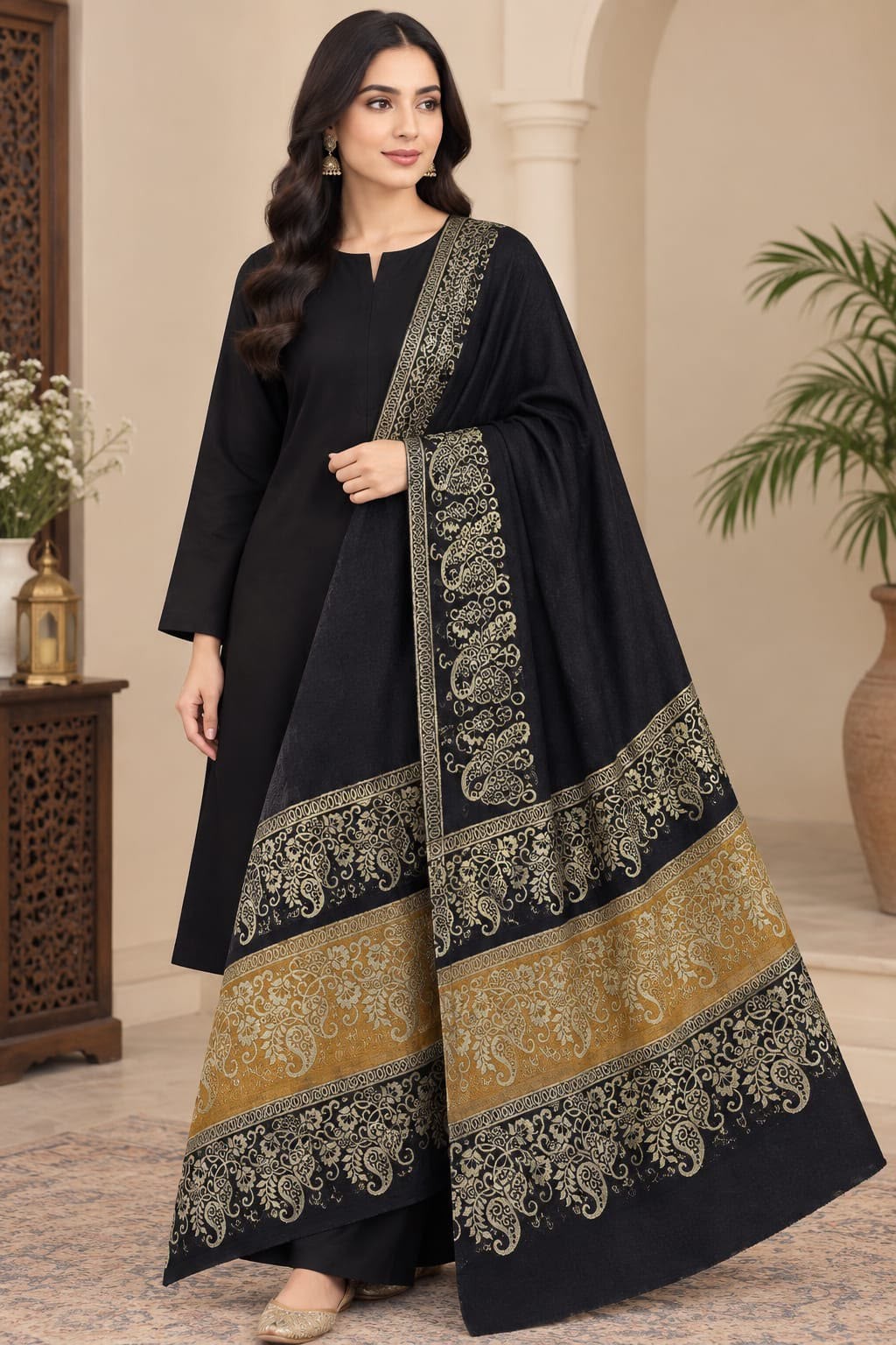 VELNORA Barosha Jacquard Pashmina Wool Shawl Marina Dhanak 3PC image 10