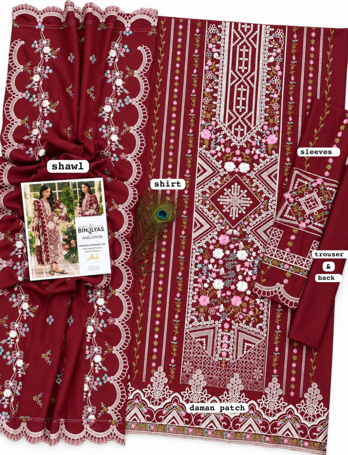 BIN ILYAS Dhanak maroon details