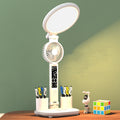 VELNORA Rechargeable LED Desk Lamp with Clock, Fan & Pen Holder