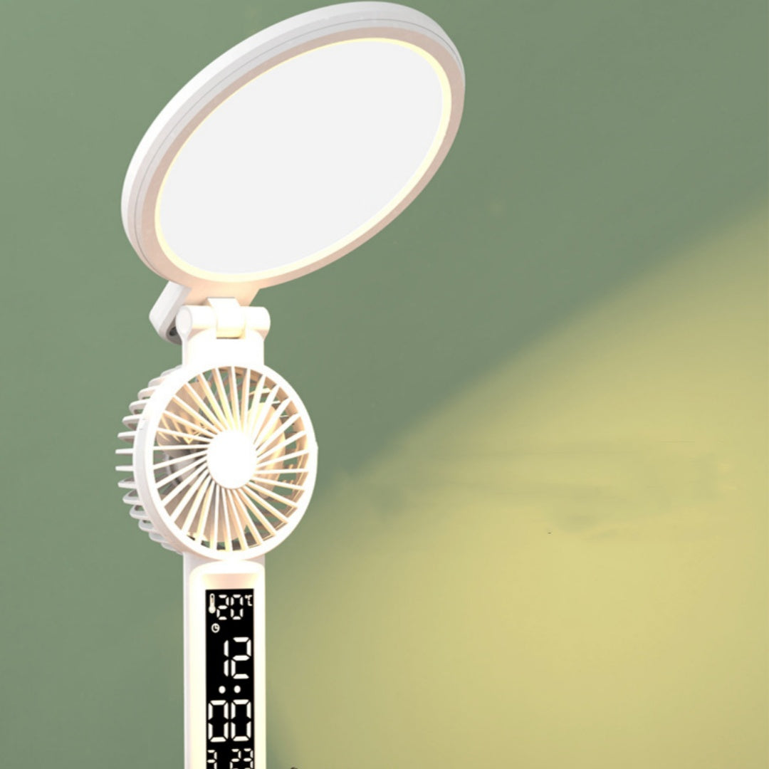 VELNORA Rechargeable LED Desk Lamp with Clock, Fan & Pen Holder