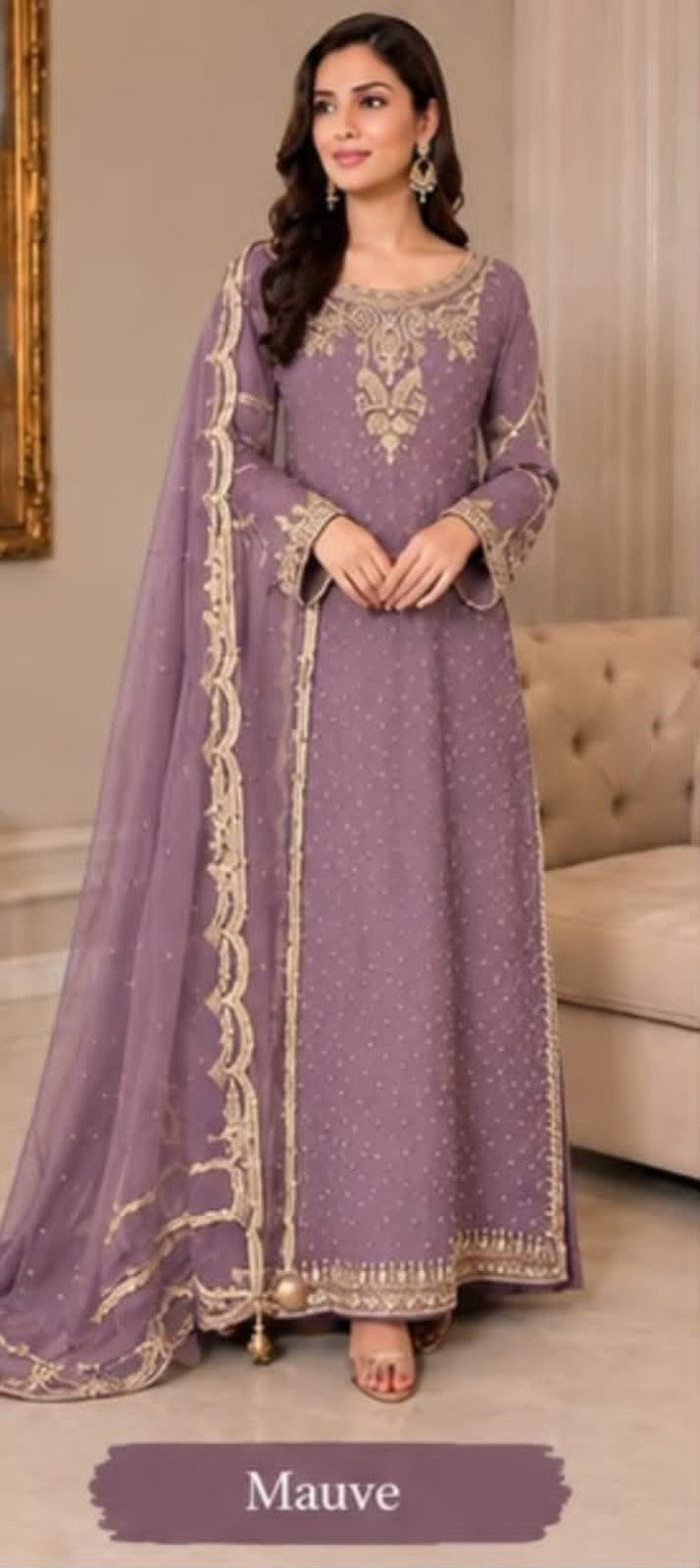 Haris Shakeel HSL 23 104 mauve chiffon embroidered 3PC suit