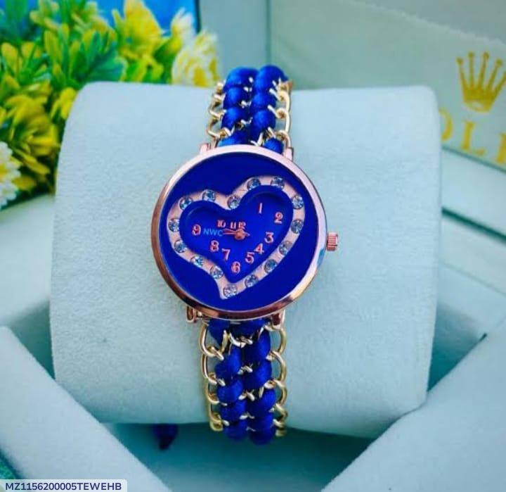 Women's Blue Heart Dial Quartz Watch with Chain Strap - image 4
