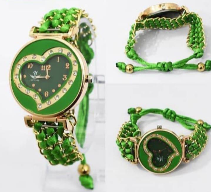 Green Braided Women's Watch with Rose Gold Heart Dial - image 2