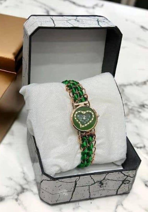 Green Braided Women's Watch with Rose Gold Heart Dial - image 3