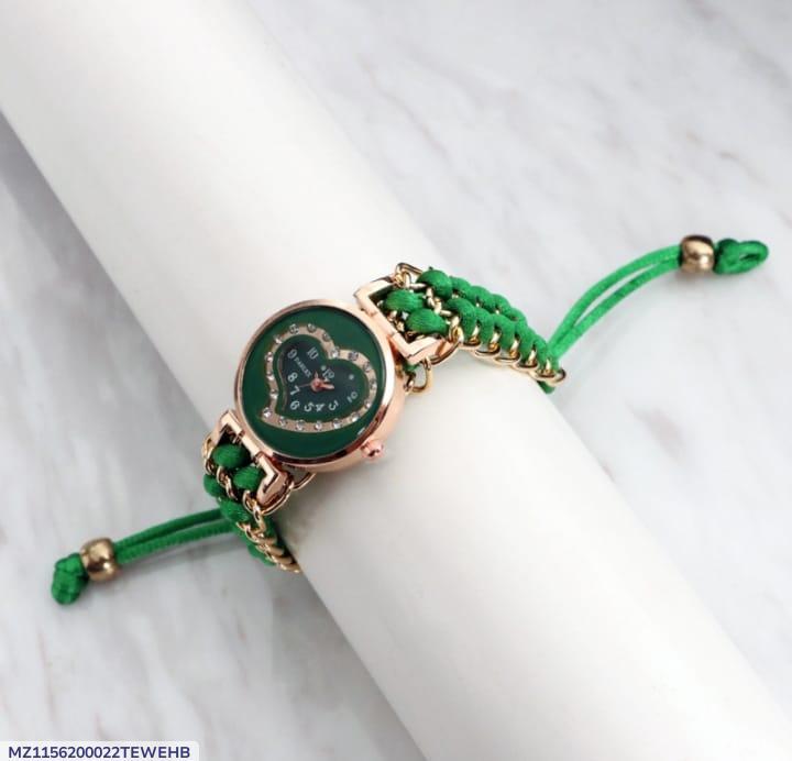 Green Braided Women's Watch with Rose Gold Heart Dial - image 4