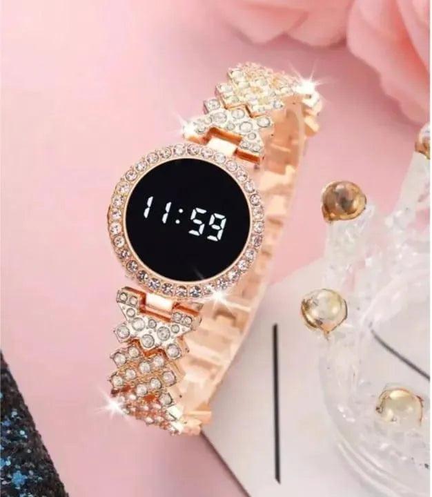 Digital Watch Gold Crystal Chain Strap for Women - image 2