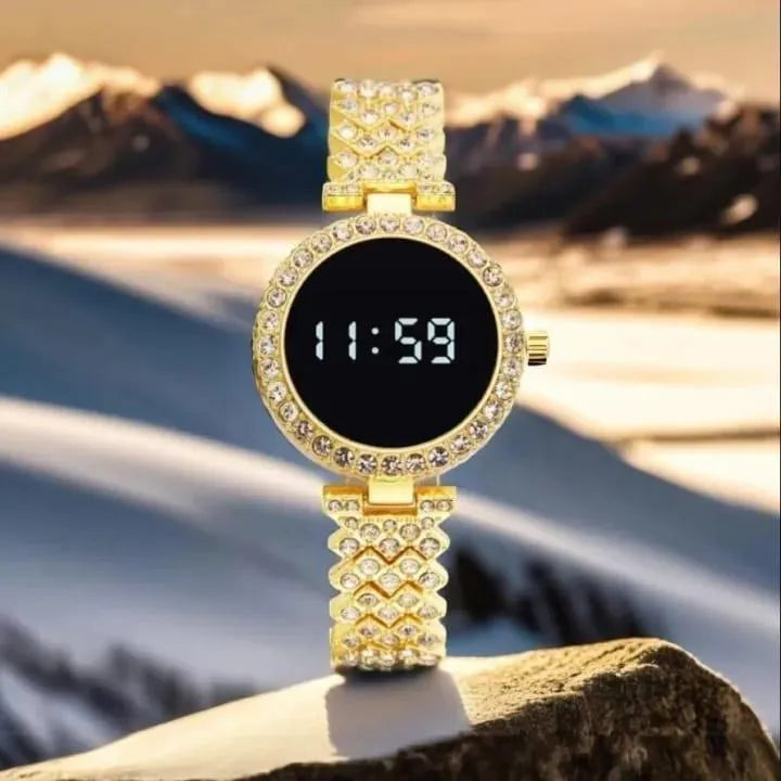 Digital Watch Gold Crystal Chain Strap for Women - image 3
