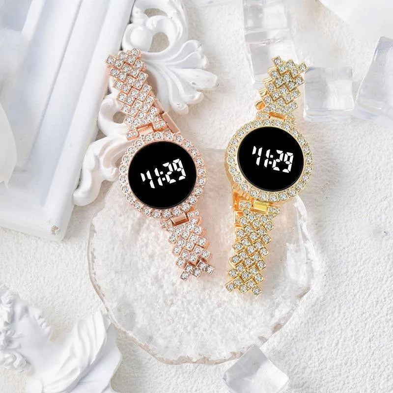 Digital Watch Gold Crystal Chain Strap for Women - image 4