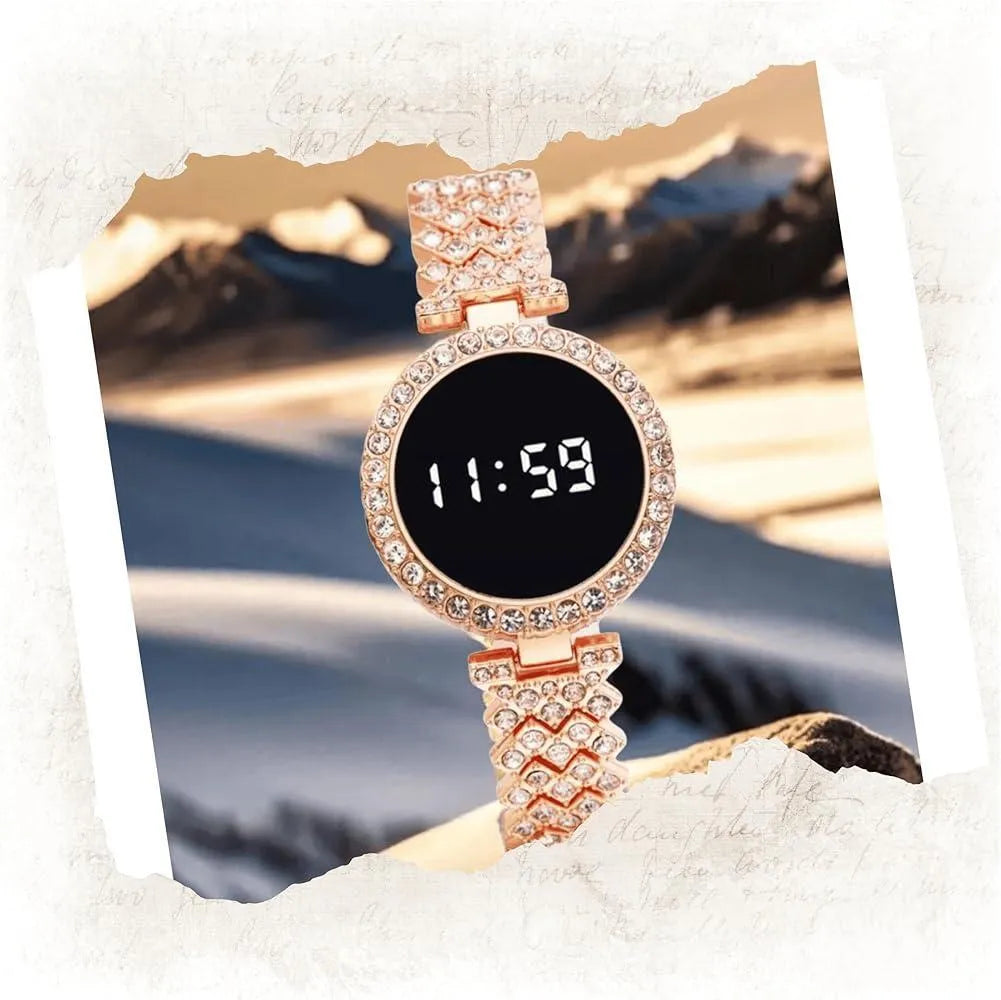 Digital Watch Gold Crystal Chain Strap for Women - image 5