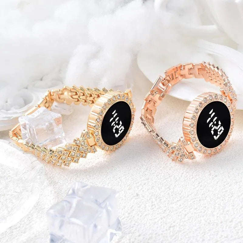 Digital Watch Gold Crystal Chain Strap for Women - image 6