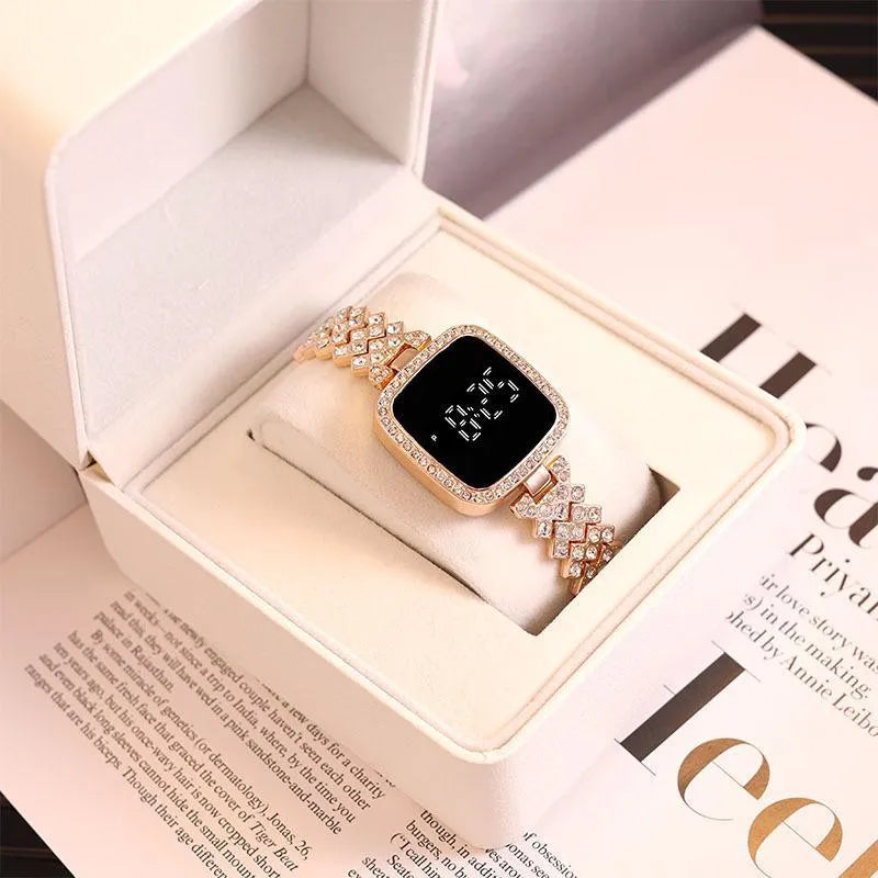 Women Crystal Watch Square Dial Touch Screen Rhinestone Band - image 2