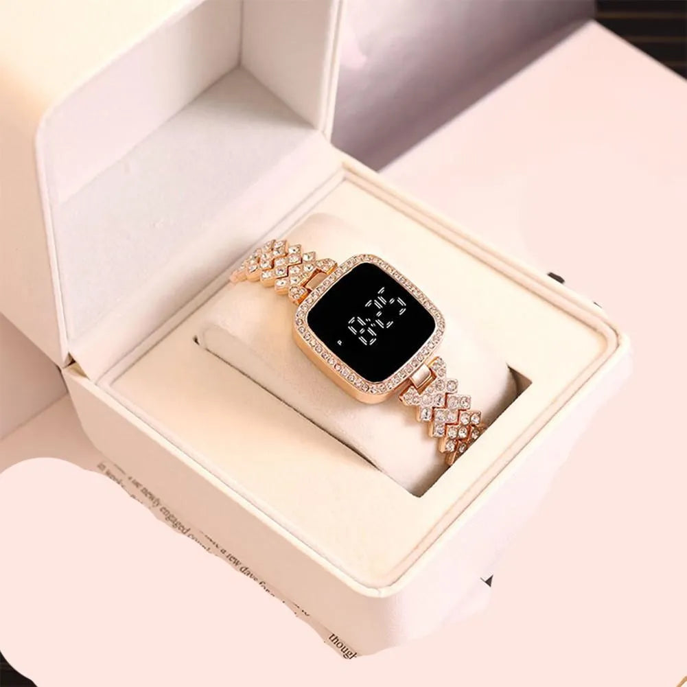 Women Crystal Watch Square Dial Touch Screen Rhinestone Band - image 4
