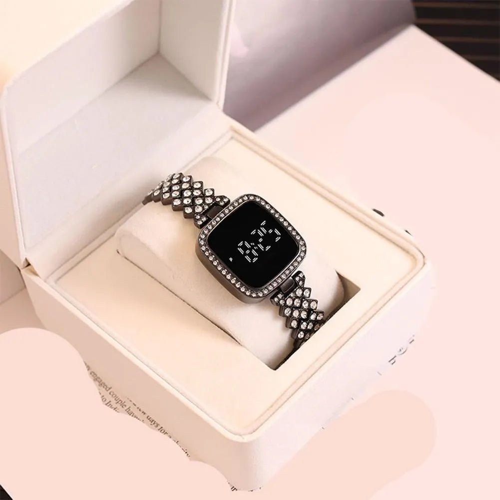 Women Crystal Watch Square Dial Touch Screen Rhinestone Band - image 5