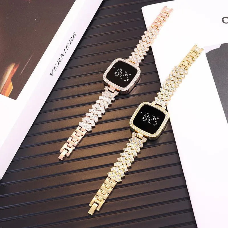 Women Crystal Watch Square Dial Touch Screen Rhinestone Band - image 6