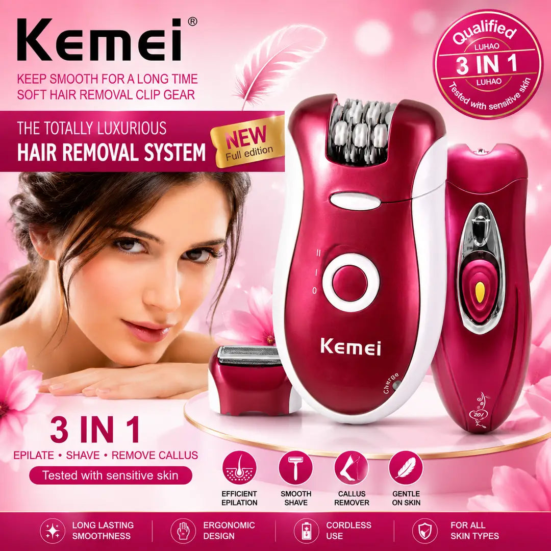 Kemei KM-3068 3-in-1 Rechargeable Epilator - image 1