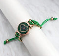Green Braided Heart-Dial Watch for Women