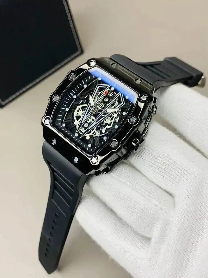 Black Skeleton-Style Watch for Men