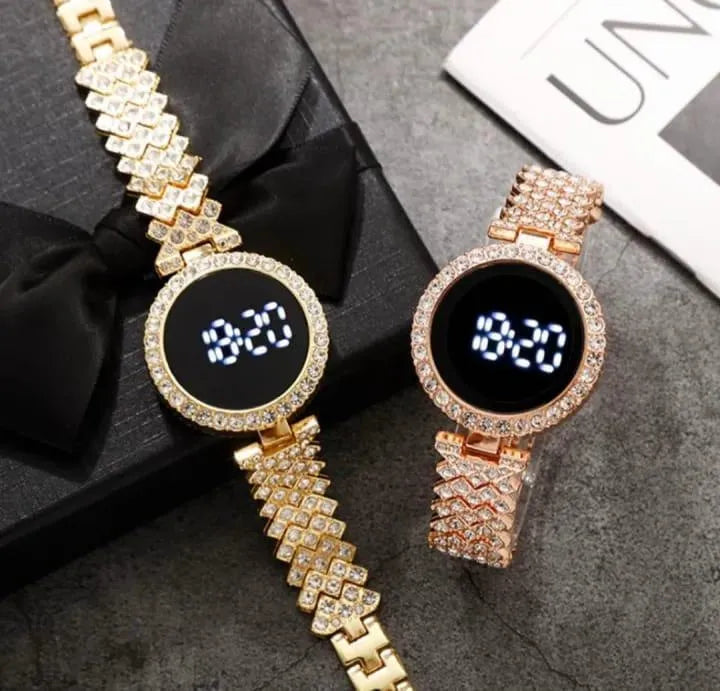Gold Crystal Digital Bracelet Watch for Women