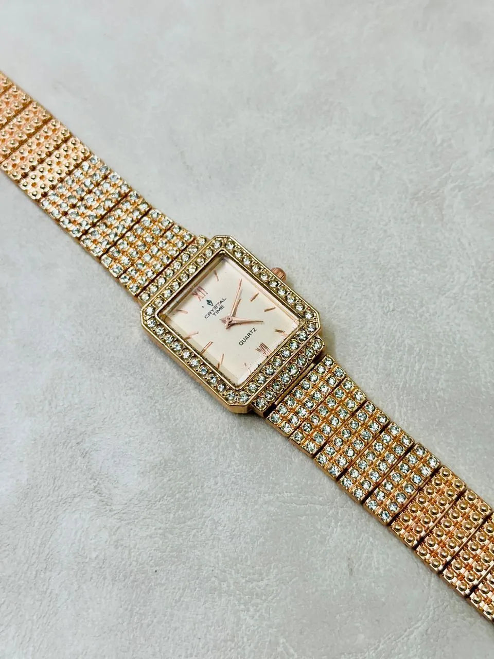 Golden Slim-Dial Crystal Watch for Women