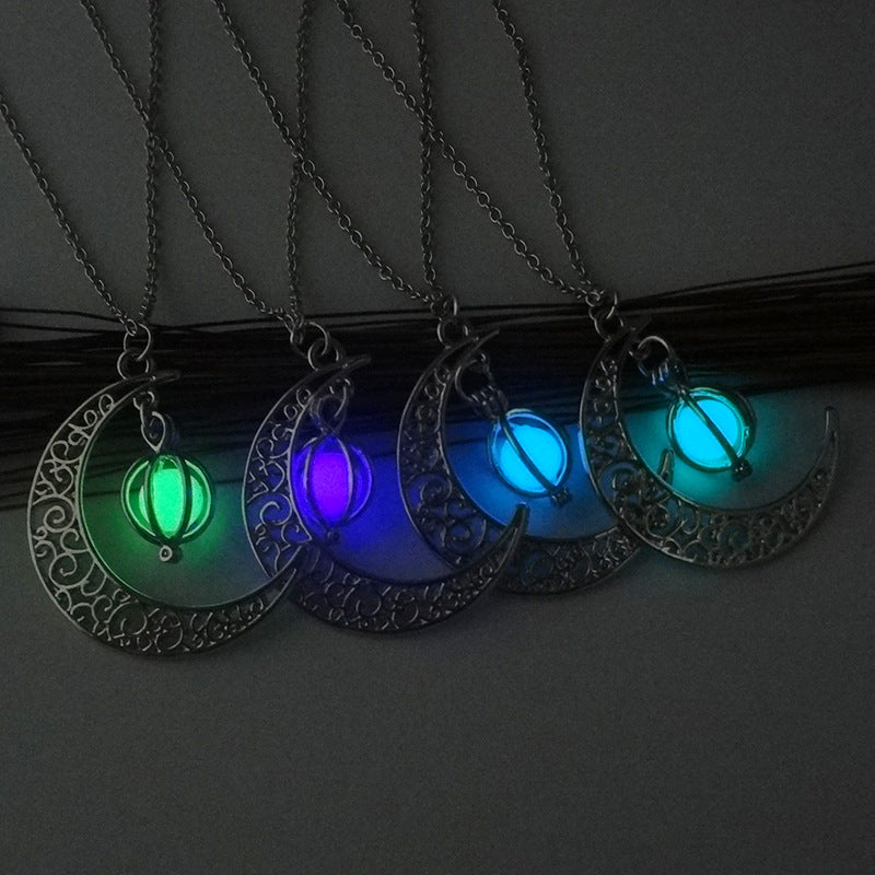Glowing Moon Pendant Necklace close up