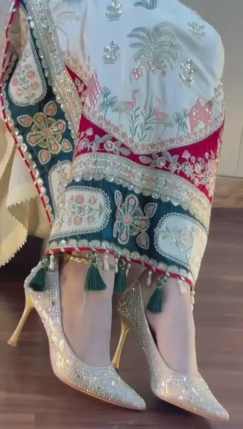 ETHNIC Inspired Luxury Kaftan Silk Heavy Embroidered Unstitched 2PC Suit