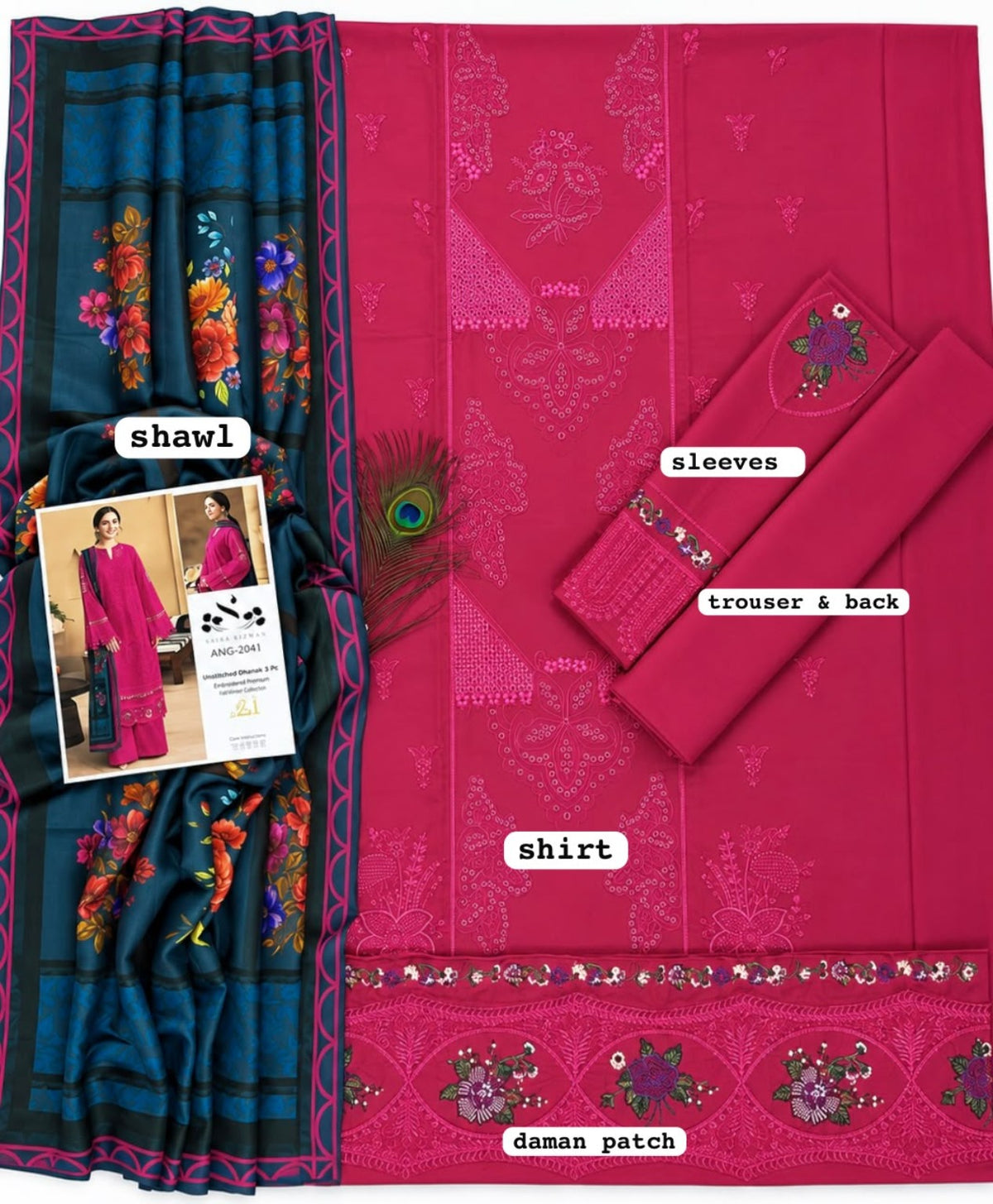 SAIRA RIZWA ANG-2041 shirt sleeves trouser shawl details