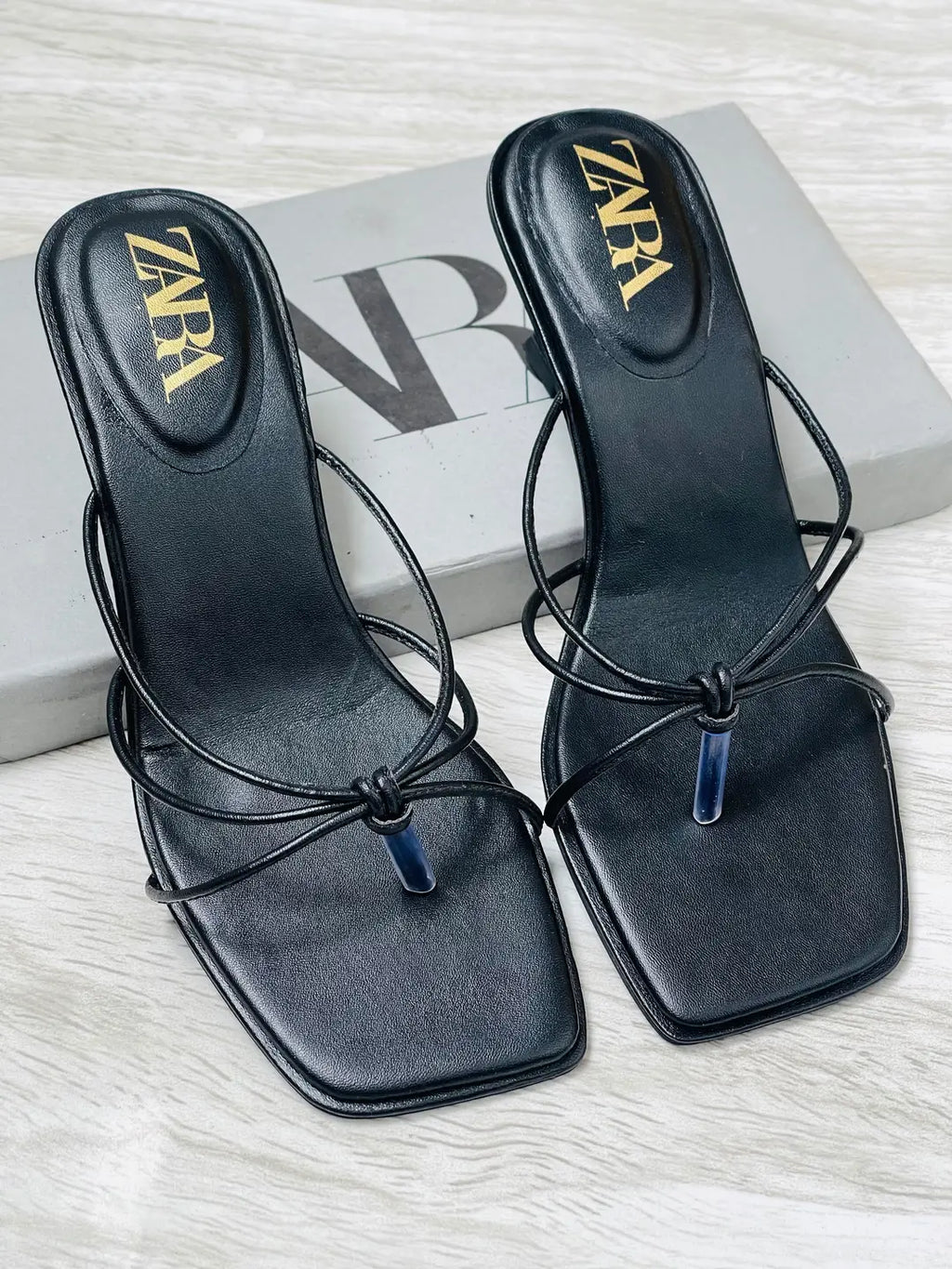 ZARA Knots Heels for Women – Square Toe Slip-On Kitten Heel Sandals | Stylish Party, Casual & Formal Ladies Heels with Brand Box