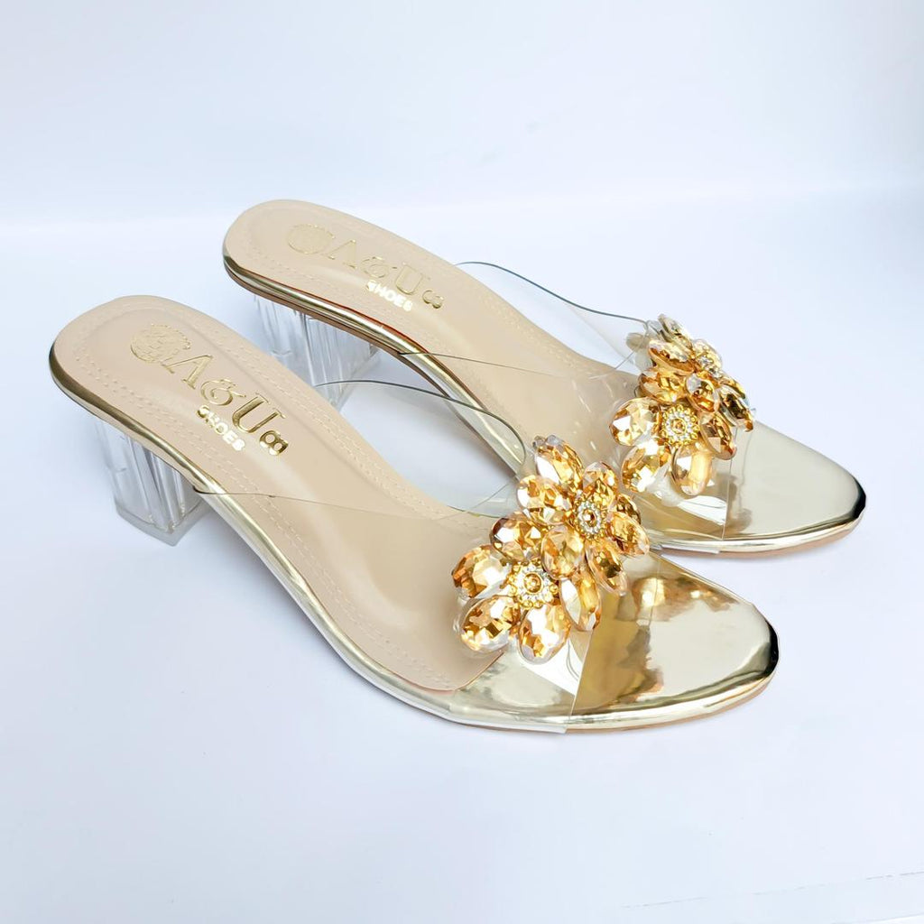 Golden Rhinestone Heels for Pakistani Weddings & Parties