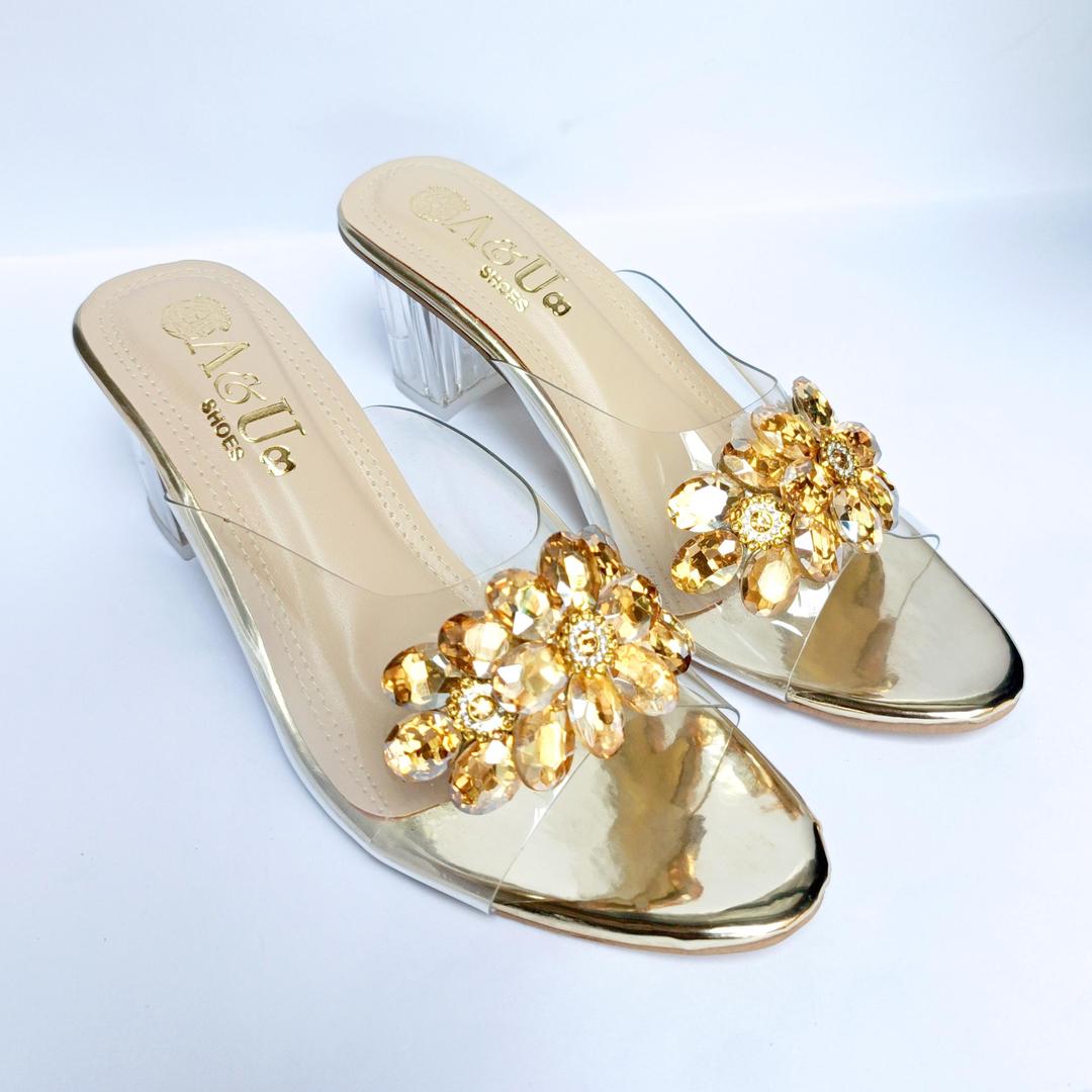 Golden Rhinestone Heels for Pakistani Weddings & Parties