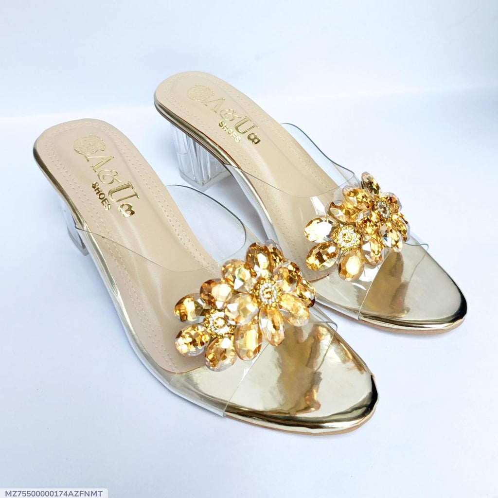 Golden Rhinestone Heels for Pakistani Weddings & Parties