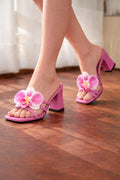 Women Pink Orchid Heels Synthetic Leather Block Heel