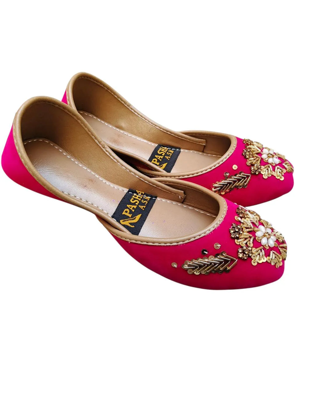 Women's Pink Velvet Khussas with Rhinestone Embellishments