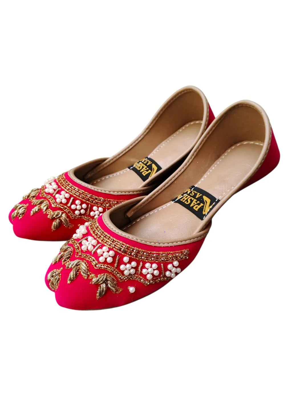 Women's Pink Velvet Khussas with Rhinestone Embellishments