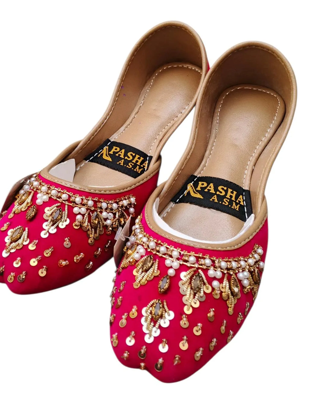 Women's Pink Velvet Khussas with Rhinestone Embellishments