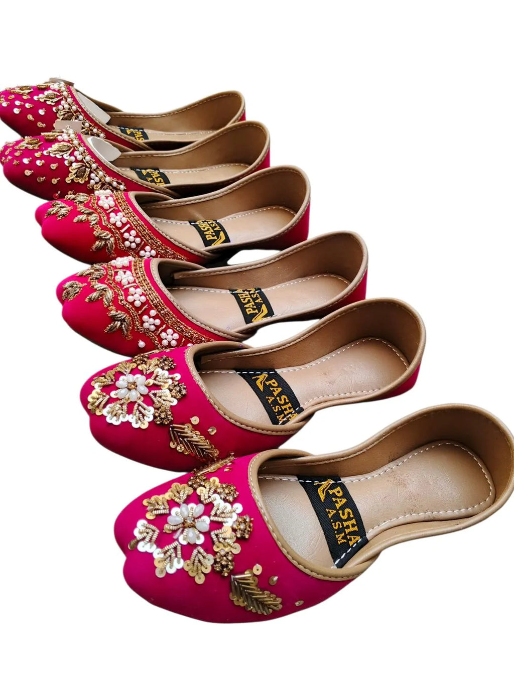 Women's Pink Velvet Khussas with Rhinestone Embellishments