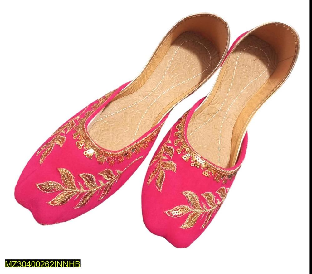Pink Velvet Khussas with Golden Leaf Embroidery
