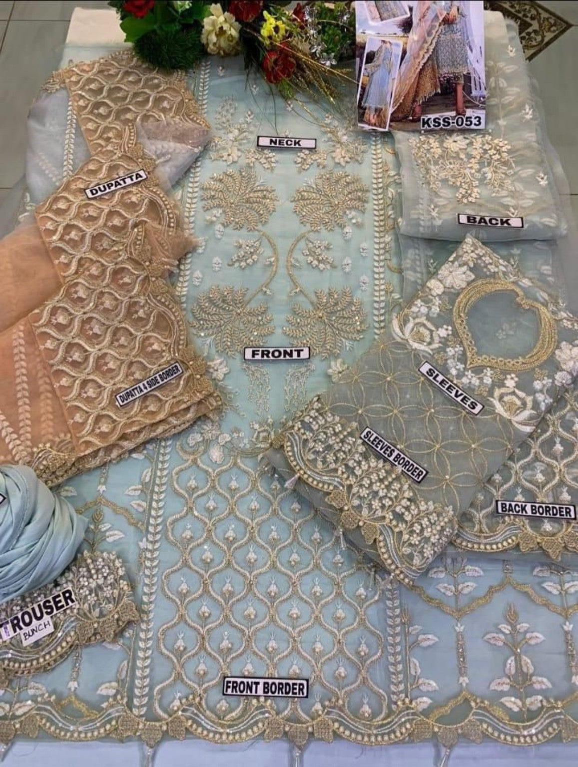 AGHA NOOR KSS-053 fabric and embroidery details