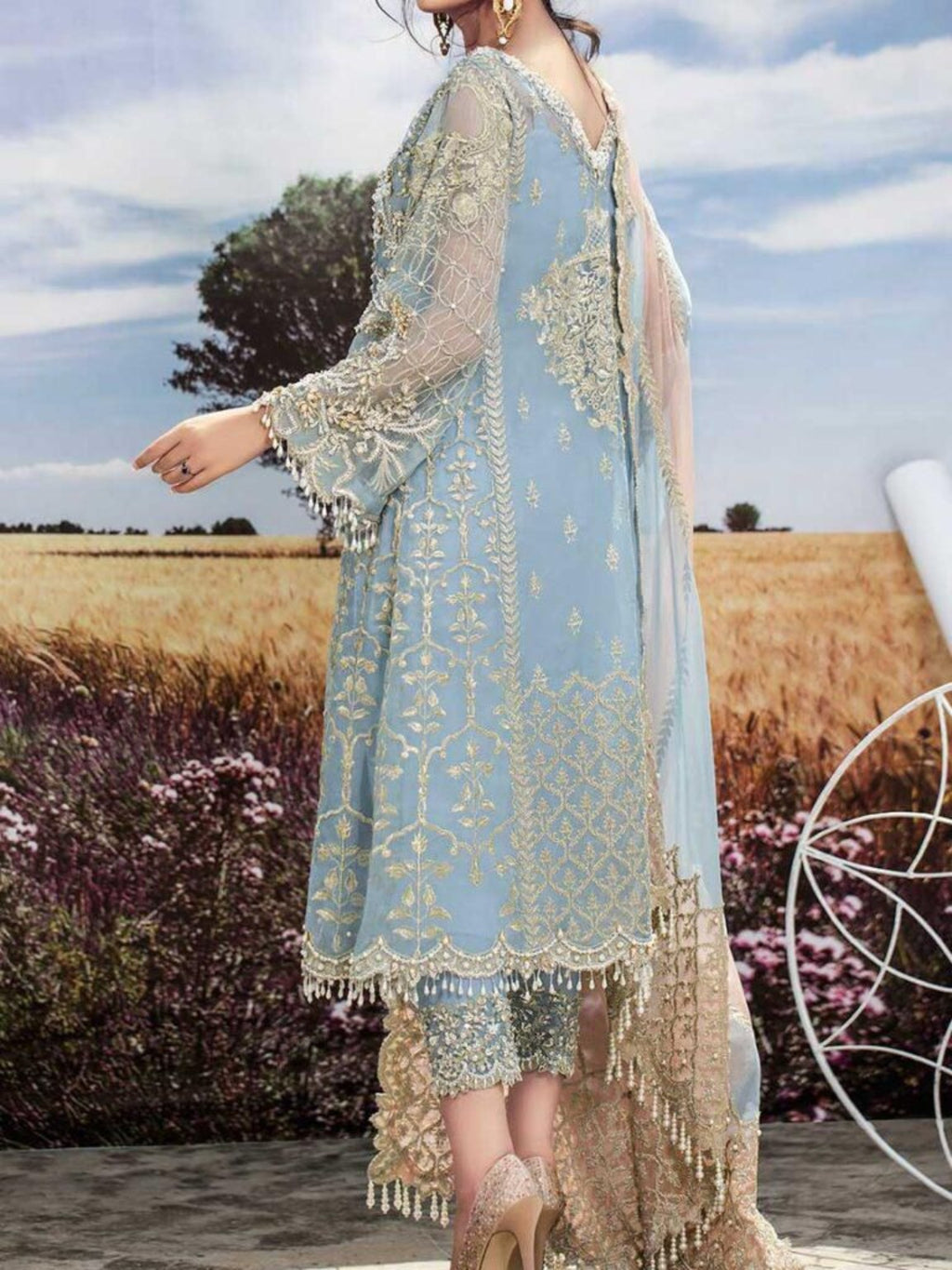 AGHA NOOR KSS-053 embroidered organza 3 piece suit