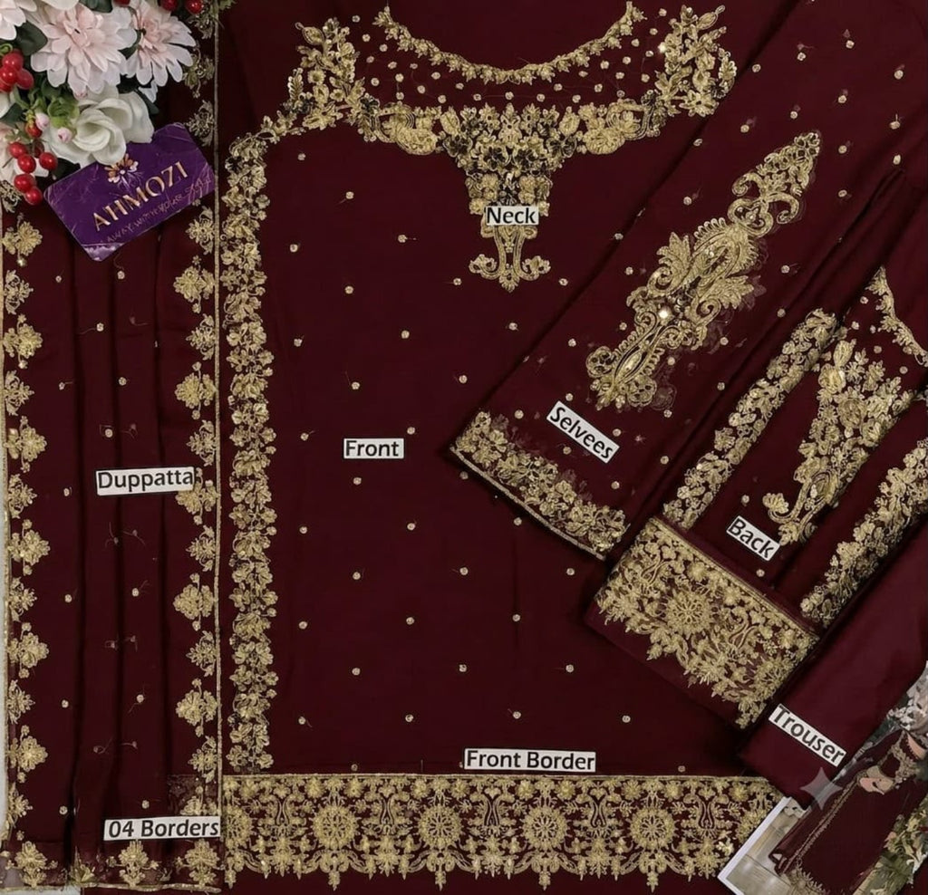 Aneelas chiffon embroidery front sleeves dupatta and border details