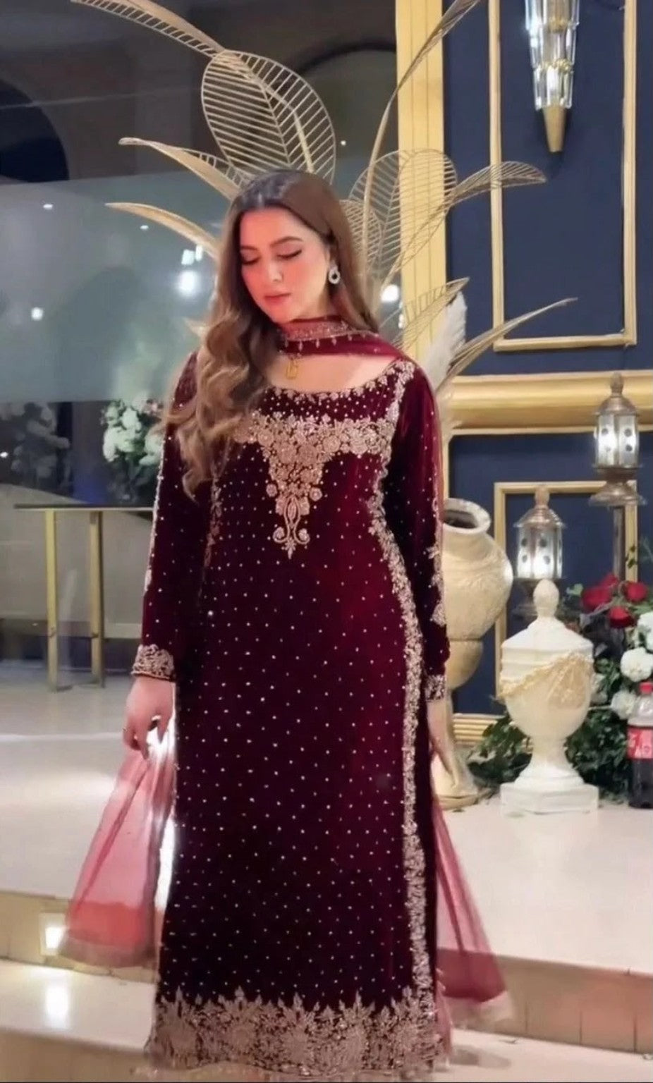 Aneelas mehroon chiffon embroidered unstitched collection