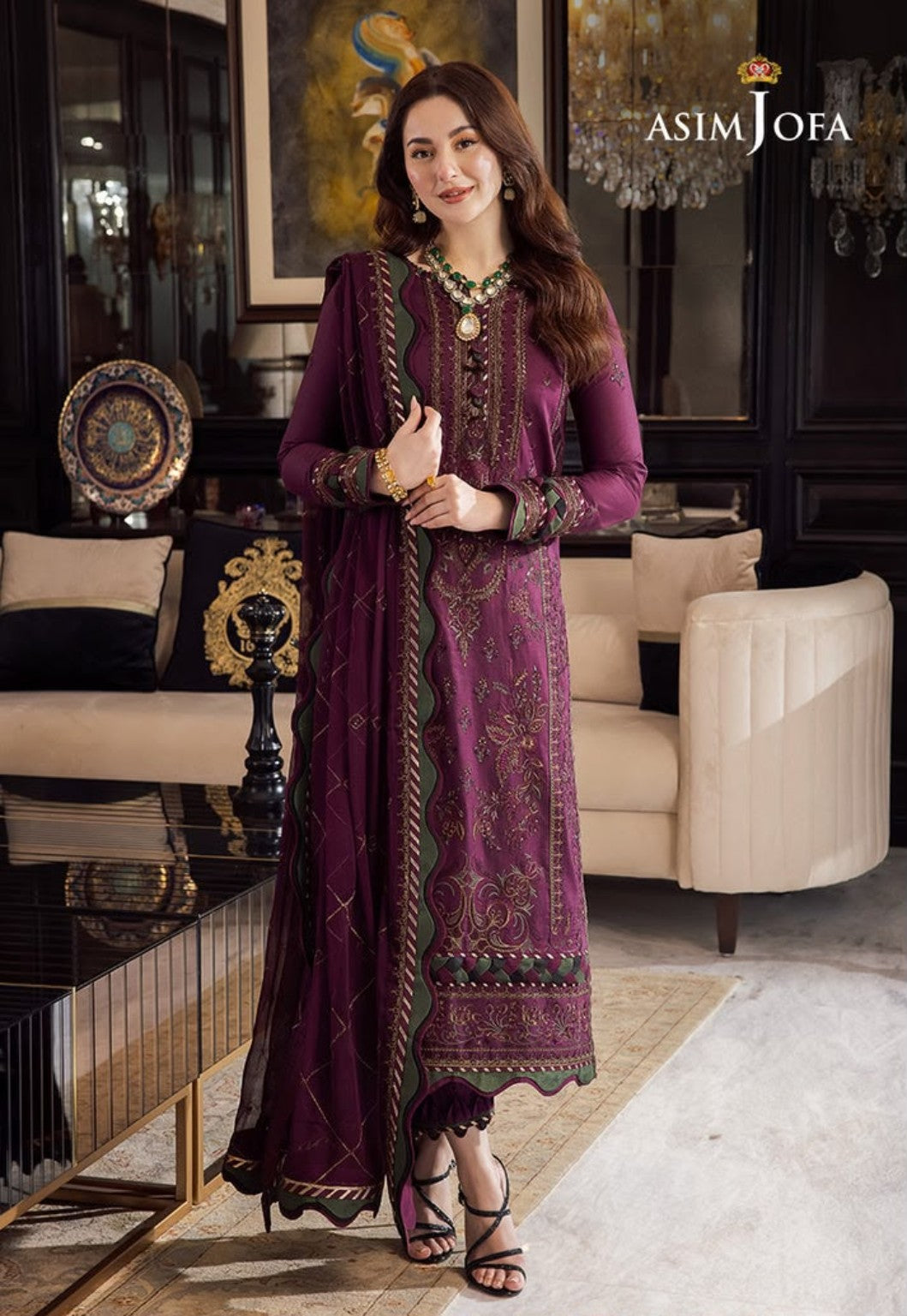 ASIM JOFA Dhanak embroidered luxury unstitched 3PC front look